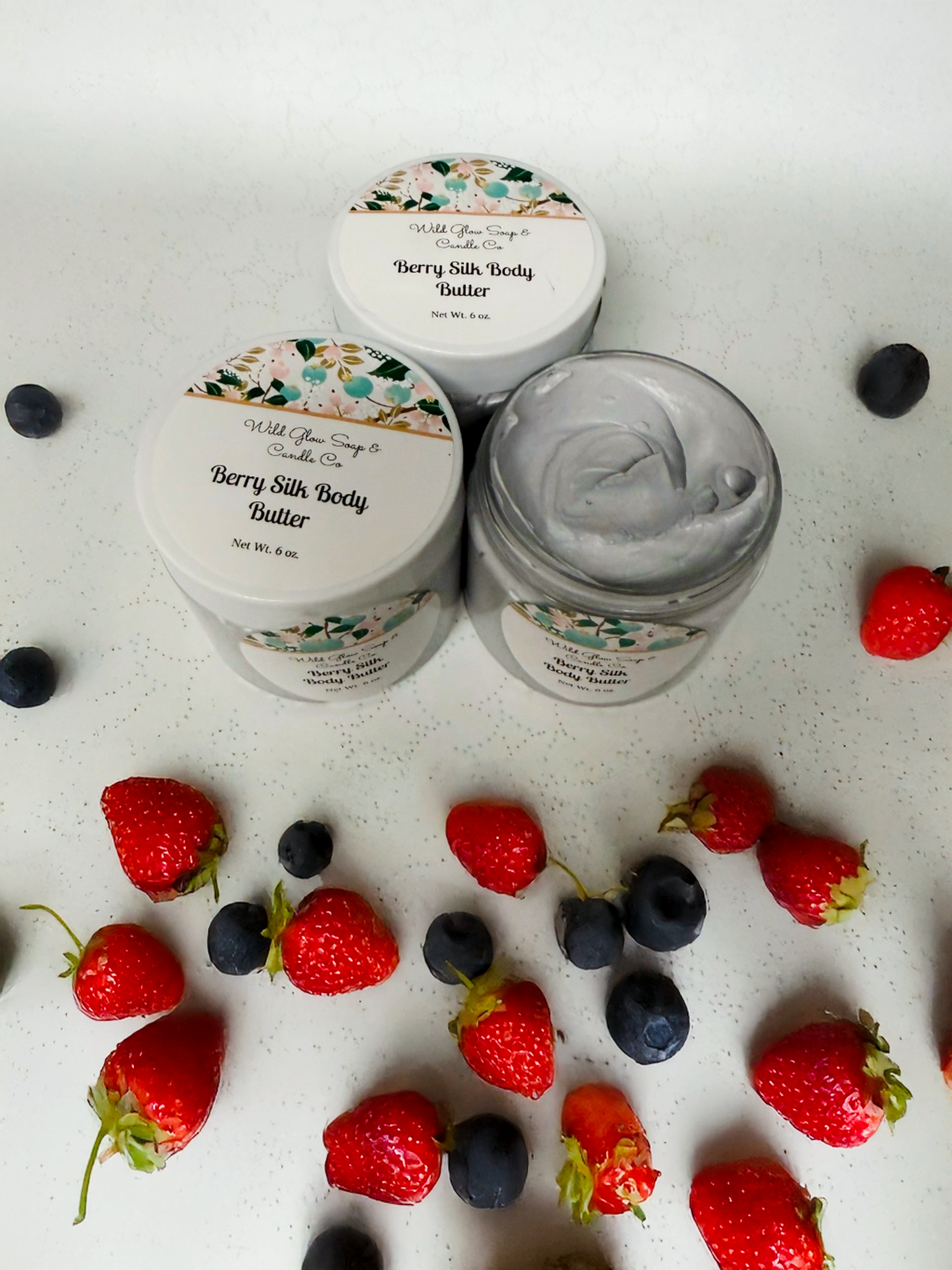 Premium Handcrafted Berry Silk Whipped Body Butter w/ Vitamin E - 6 oz. w/ Organic Oils