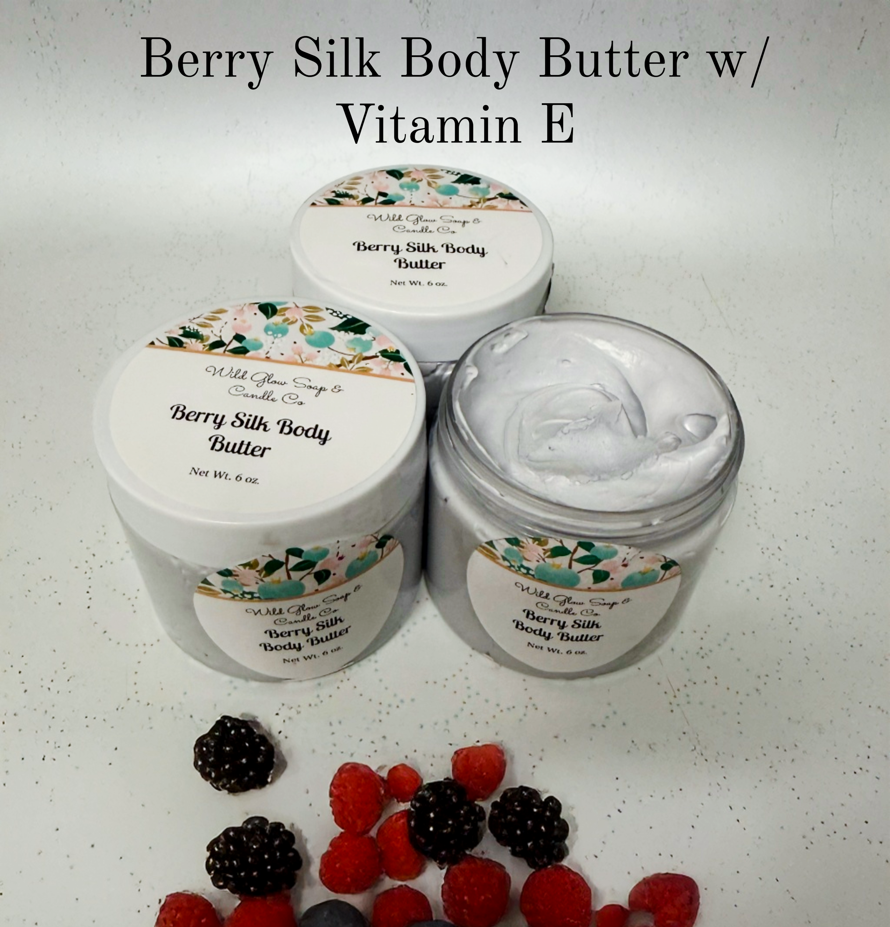 Premium Handcrafted Berry Silk Whipped Body Butter w/ Vitamin E - 6 oz. w/ Organic Oils