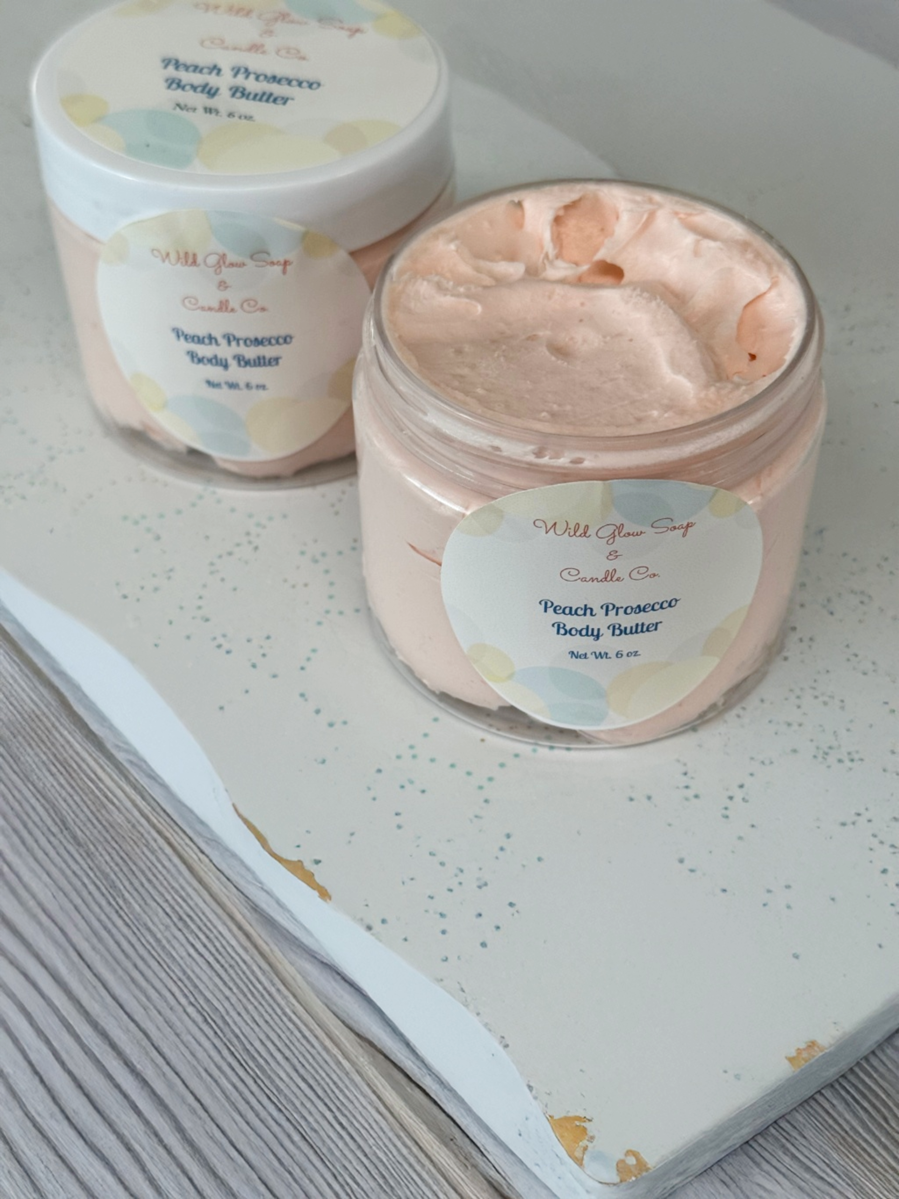 Premium Handcrafted Peach Prosecco Whipped Body Butter w /Vitamin E - 6 oz. w/ Organic Oils