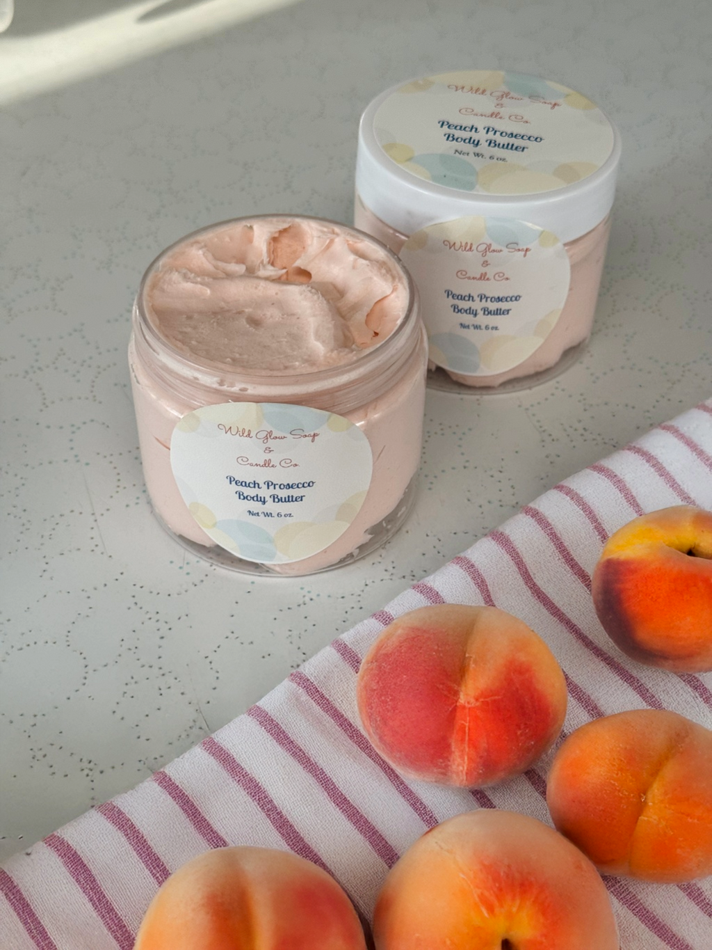 Premium Handcrafted Peach Prosecco Whipped Body Butter w /Vitamin E - 6 oz. w/ Organic Oils