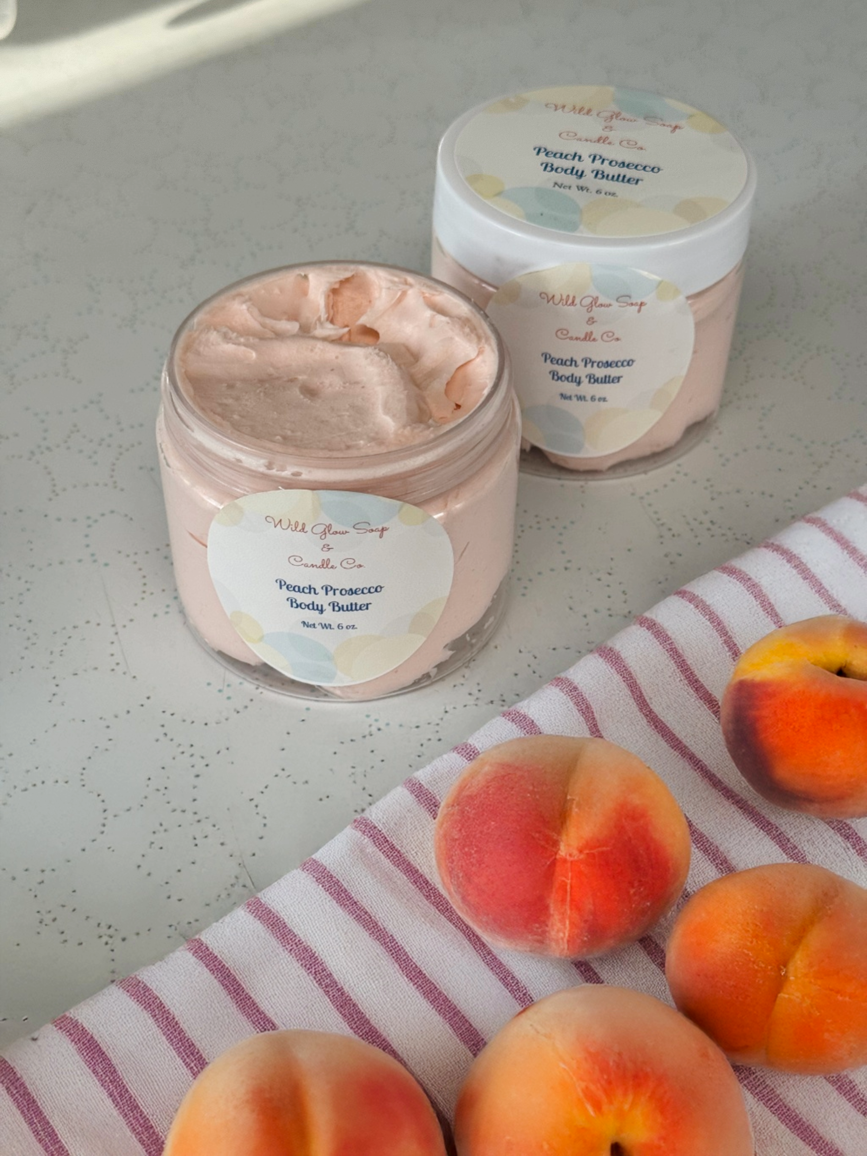 Premium Handcrafted Peach Prosecco Whipped Body Butter w /Vitamin E - 6 oz. w/ Organic Oils