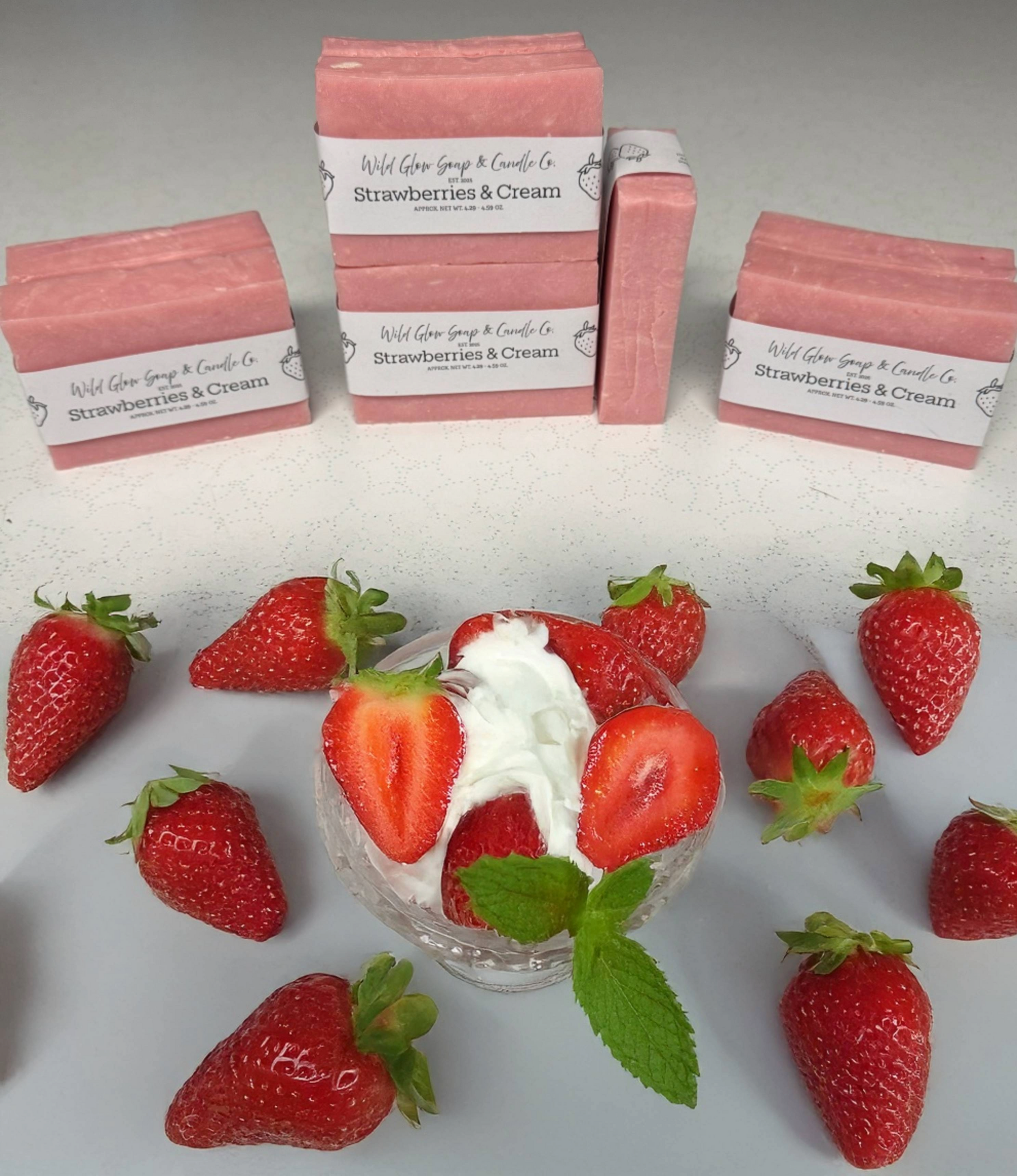 Handcrafted Strawberries & Cream Tallow Soap Bar w/ Organic Oils