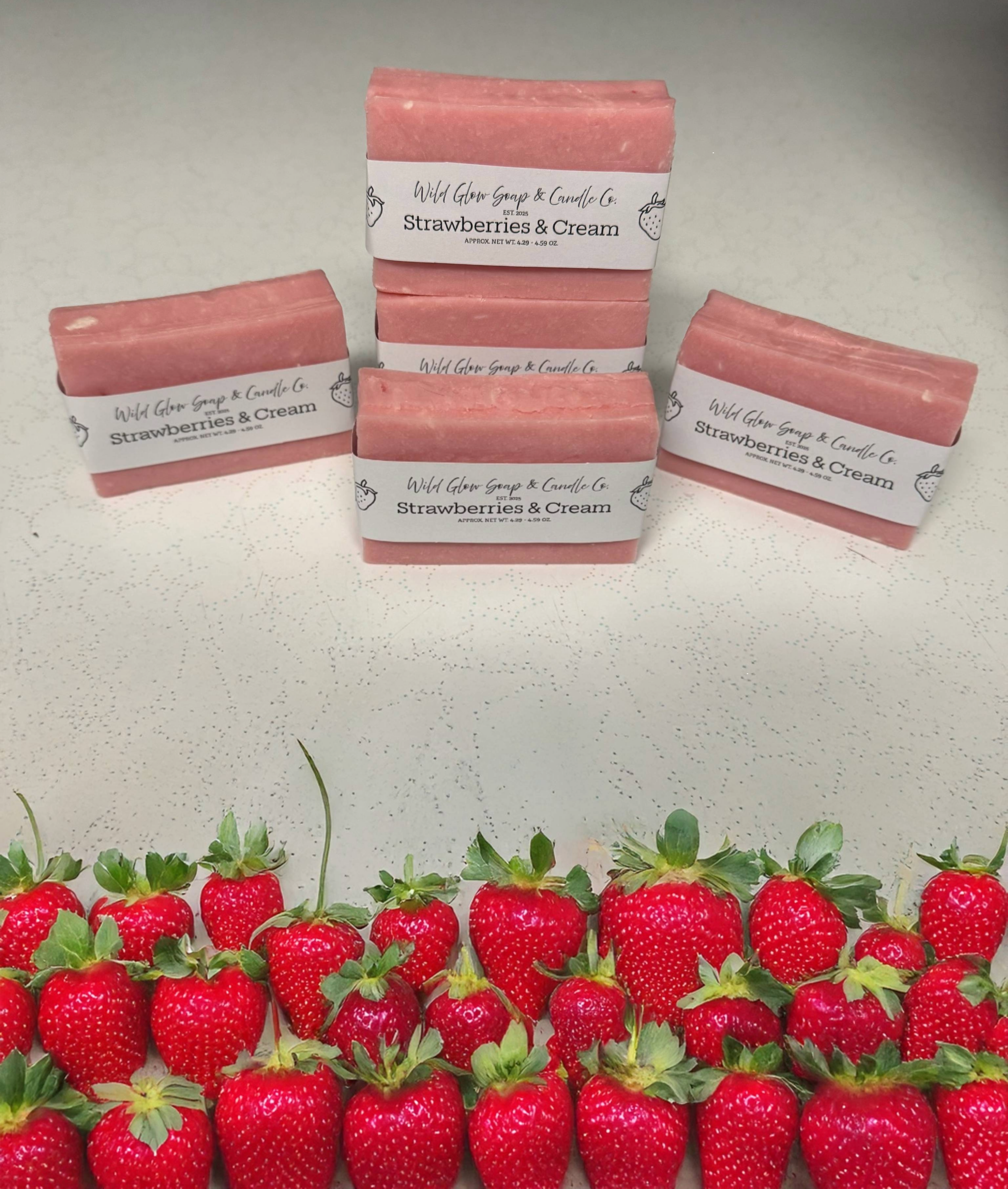 Handcrafted Strawberries & Cream Tallow Soap Bar w/ Organic Oils